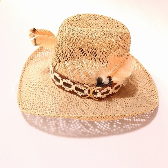 Vintage Bailey U Rollit Cowboy Hat Straw Western Rodeo With Feather accent - Picture 1 of 5